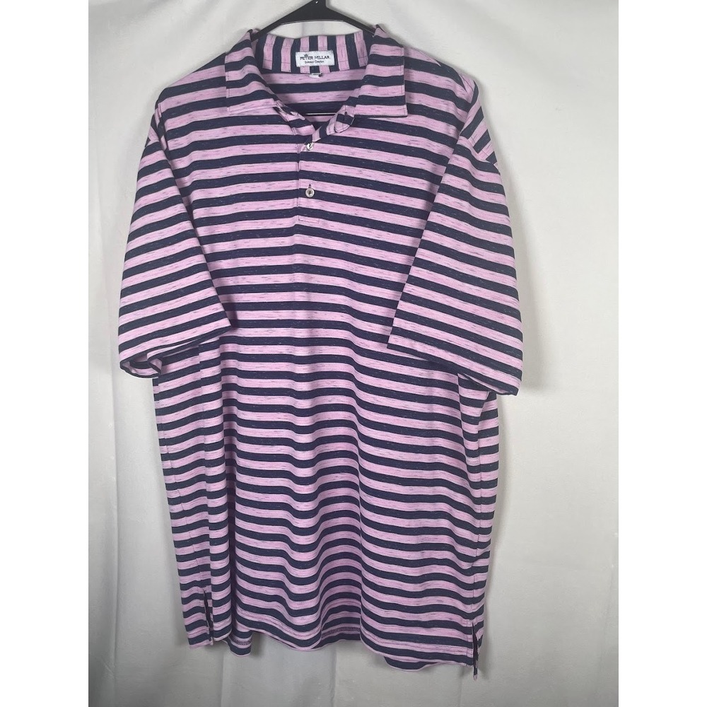 Peter Millar Summer Comfort Men's Two Tone Striped Polo Shirt Blue Pink Size XL